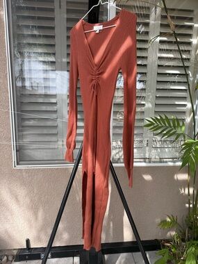 Mable Rust Ribbed Drawstring Dress